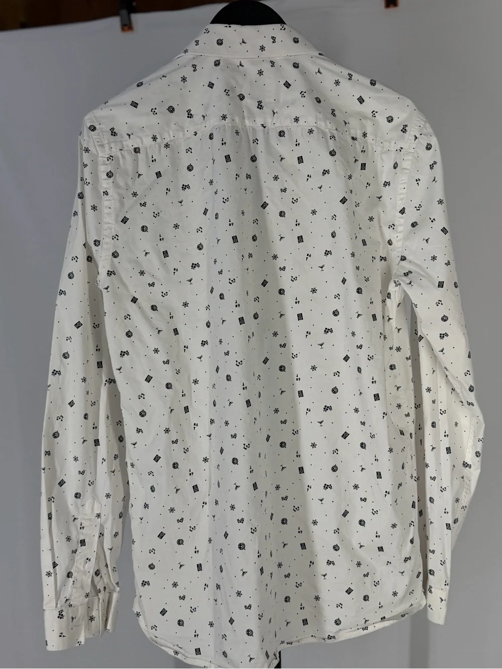 Zara White Long-Sleeve Shirt Jacket with Black Micro Motifs